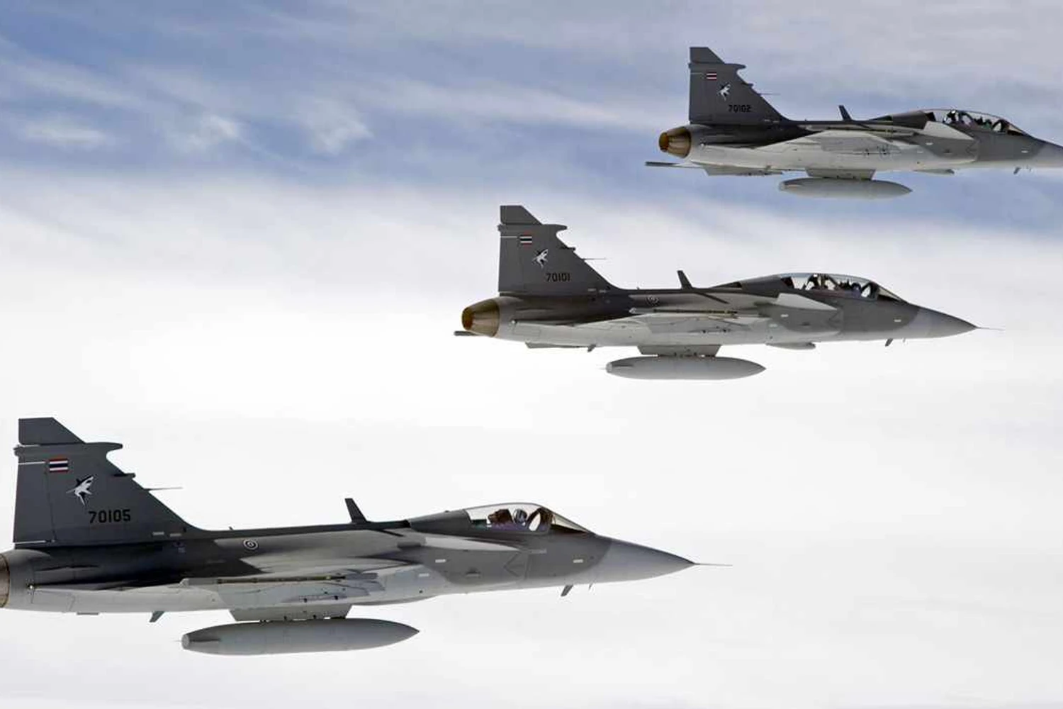 Os caças suecos Saab Gripen são a principal aeronave militar da Tailândia (Divulgação)