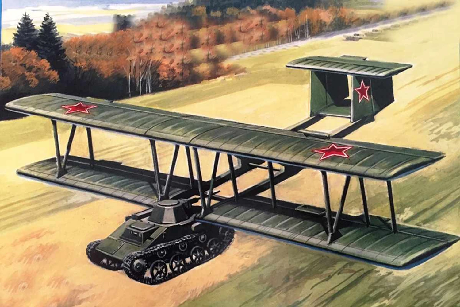 A parte "aérea" do tanque era como a de um biplano, com duas asas (Amodel)
