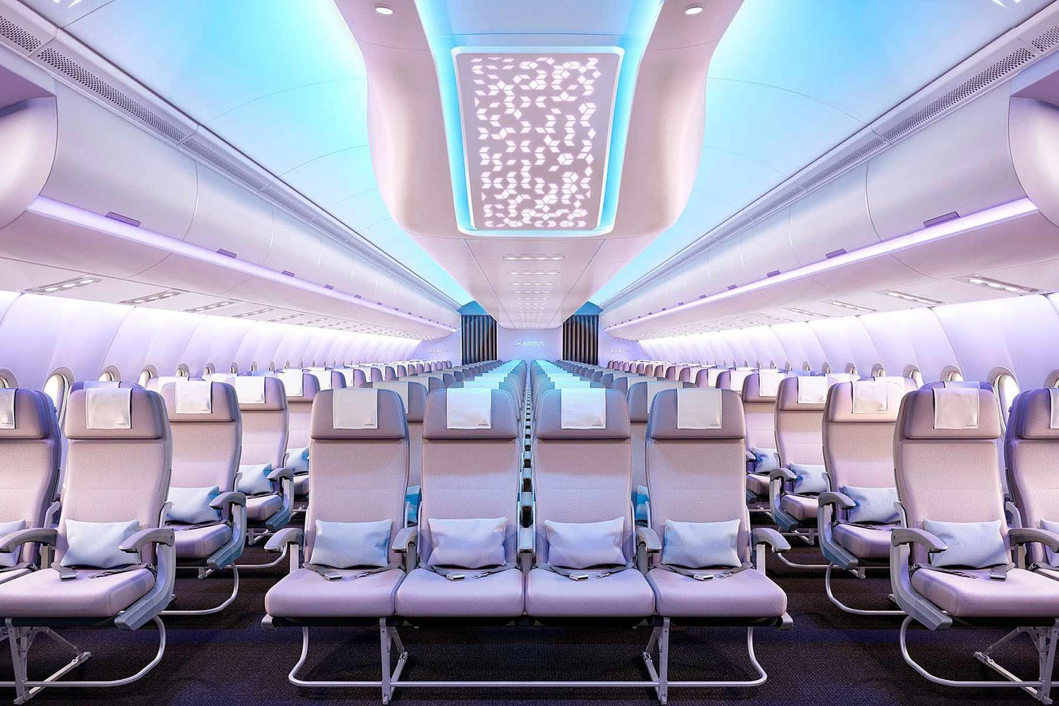 A cabine Airspace traz novas solução de iluminação e conforto para os passageiros (Airbus)