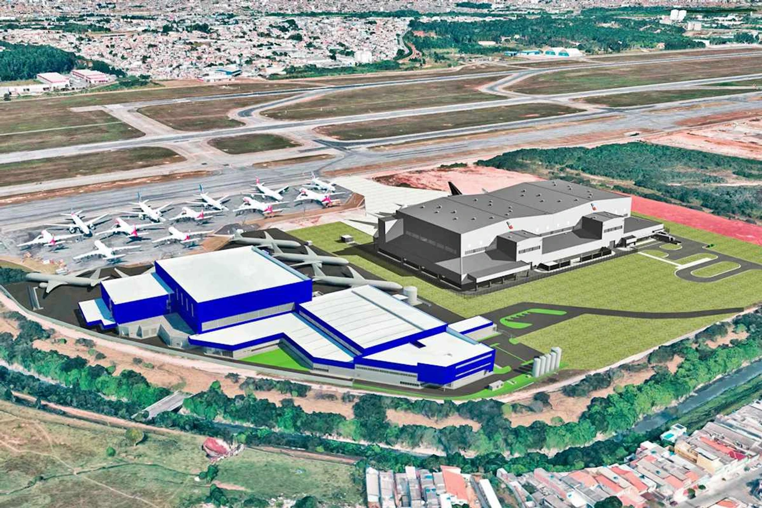 Hangar da LATAM (à esquerda) e da American (á direita) em Guarulhos: parceria entre as duas empresas está se ampliando (Divulgação)
