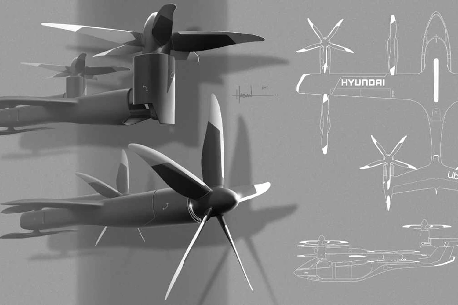 Os motores do S-1A mudam de posição conforme as fases de transição do voo (Uber)