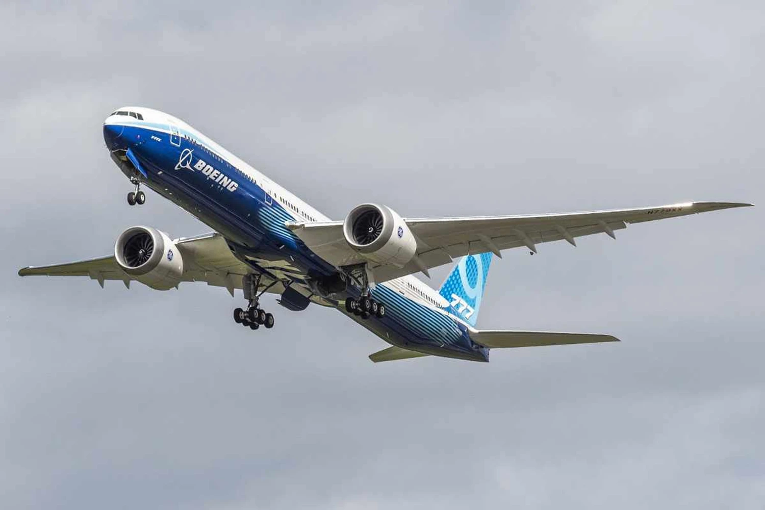 The second 777X takes off from Paine Field (Boeing)