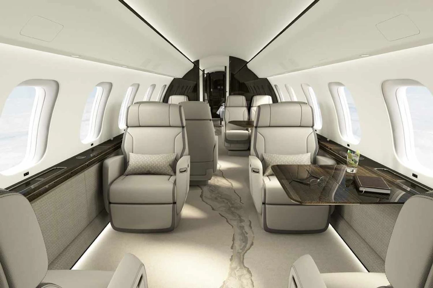 A cabine do Global 8000 é projetada para transportar 19 passageiros (Bombardier)