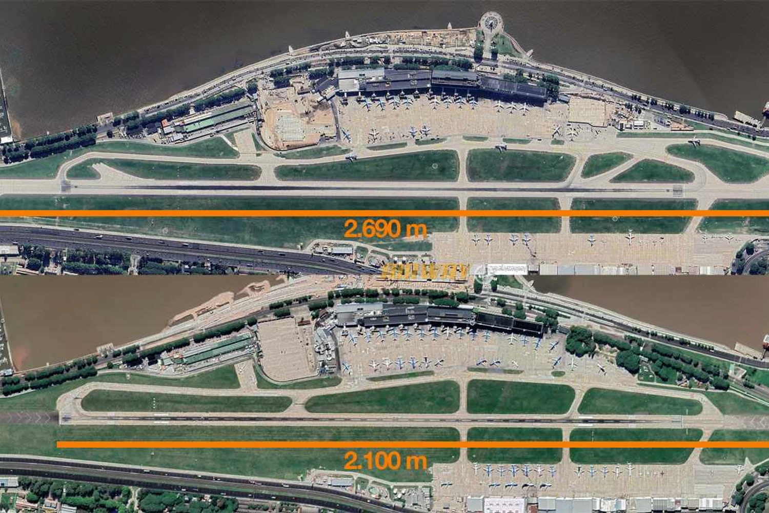 O aeroporto central de Buenos Aires ganhou mais 600 metros de pista além de melhorias para acomodar widebodies (Google)