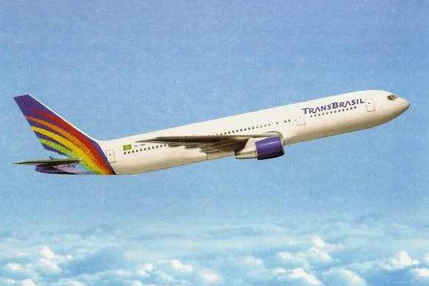 Propaganda da nova imagem da TransBrasil. Novos aviões e novas rotas não ocorreram.